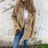 Women Solid Color Woolen Coat Mid-length Lapel Long Sleeve Single Breasted Outwear with Side Pockets Commuting Style