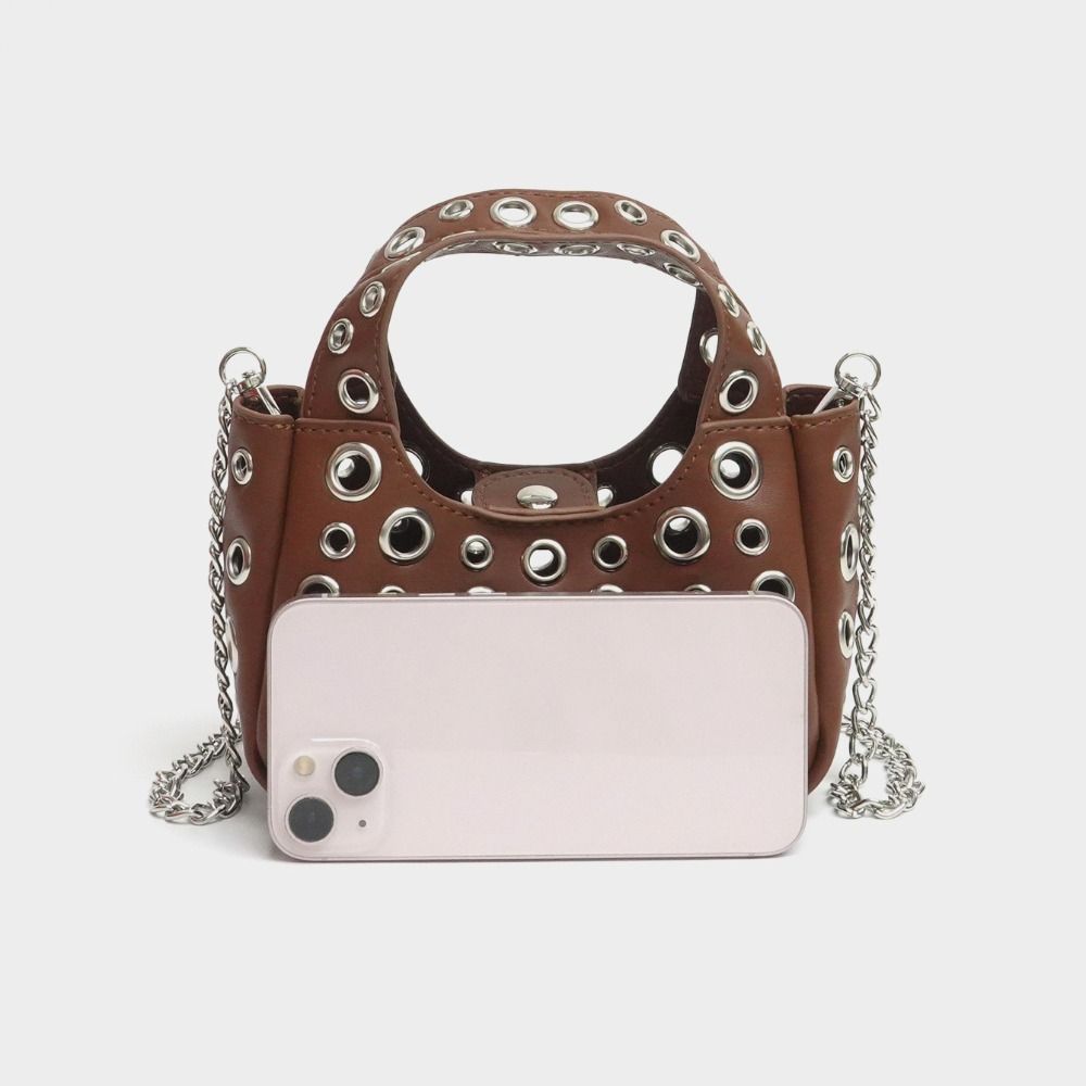 Hollow Rivet Women Handbag Small Size Pu Leather Toiletry Organizer Pouch Chains Shoulder Portable Crossbody Bags Casual Wear