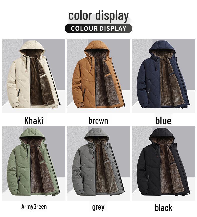 2025 Men's Winter Jacket: Fleece Lined, Thickened Cotton, New Warm Style, Casual Hooded Stand Collar.