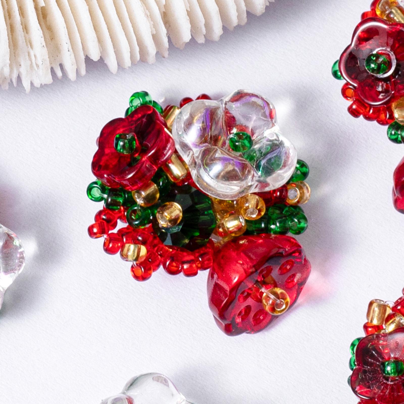 Праздничные Красные Цветочные Кластеры Рождественские и Новогодние Серьги/Клипсы
