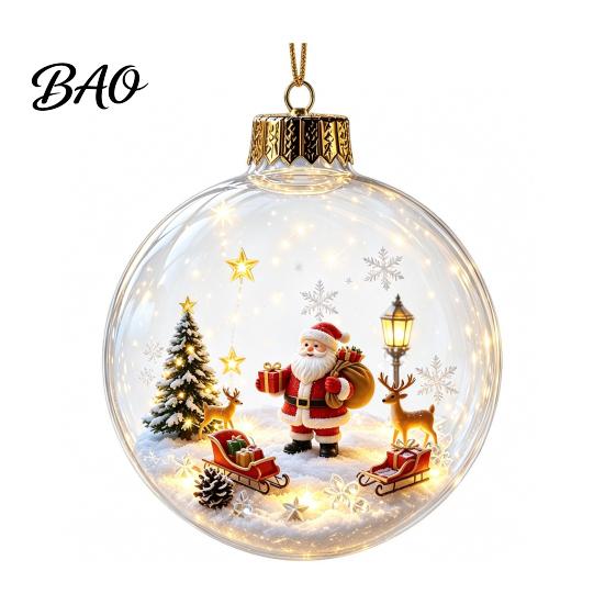 Lighted Christmas Ornaments Glowing Ball Ornaments, Light-Up with Mini Holiday Scene, Acrylic Clear Home Decorations Tree Hanging Decor Warm LED Light