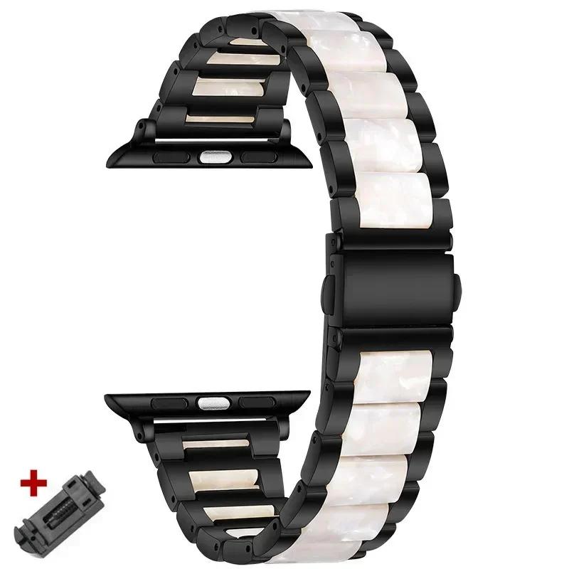 Stainless Steel+Resin Band for Apple Watch 10 42mm 46 Ultra 2 49mm Women Bracelet for IWatch 9 8 7 6 5 4 se 40mm 38mm 41 45 44mm
