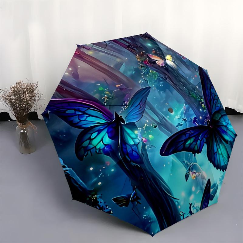 1pc Enchanted Forest Butterflies Umbrella with Plastic Handle,Suitable for All Seasons Home Travel Outdoor UmbrellaDD159