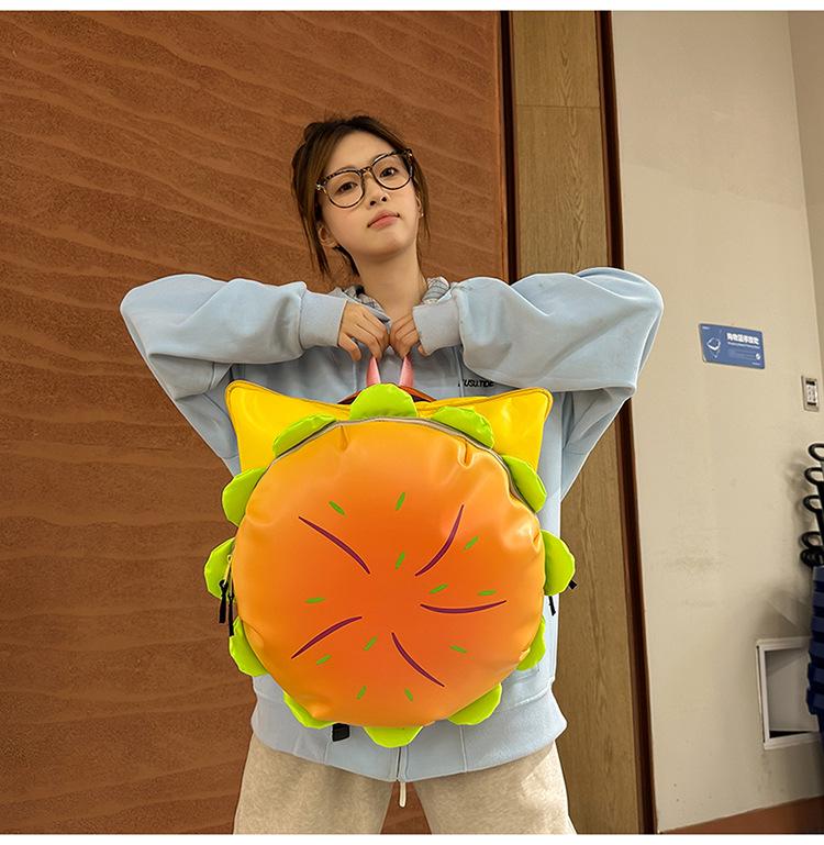 2025 Summer Cute Hamburger Cartoon Backpack for Women - Large Capacity, Double Shoulder Bag