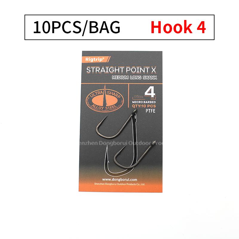 10pcs Carp Fishing Hook Straight Point X Medium Long Shank Size 2 4 6 PTFE Coating-Super Slide For Both Bottom Bait,Wafter And Pop-up Presentations