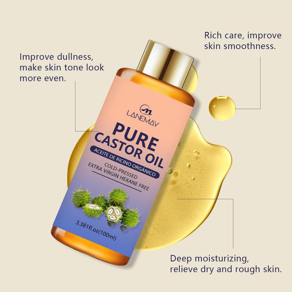 Pure Castor Oil-Deep Nourishing & Moisturizing-Improving Dry And Rough Skin-Suitable For All Skin Types, 100ml
