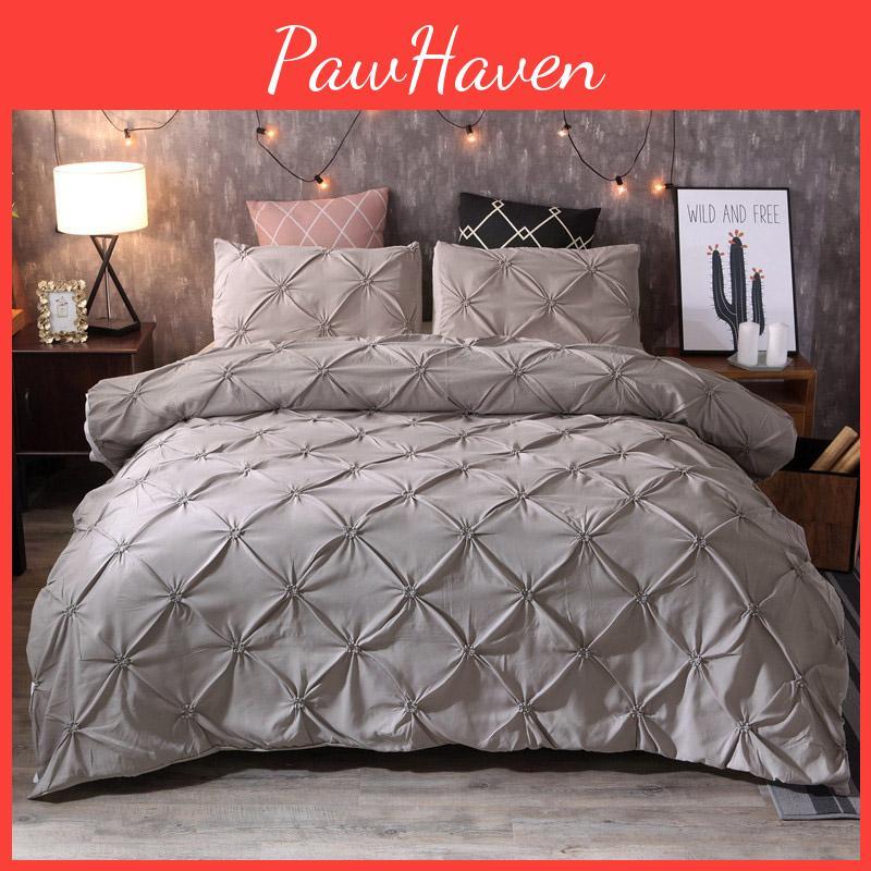 Chic And Durable Pinch Pleat Pintuck Duvet Cover Pillow Sham Set For All Seasons