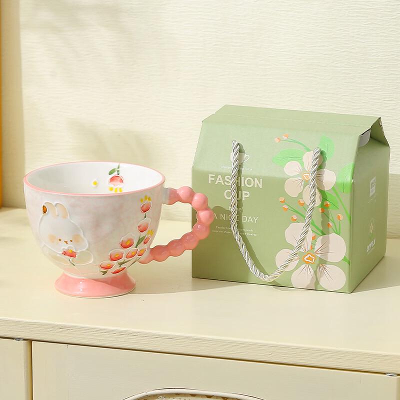 Flower Rabbit Hand-painted Ceramic Mug