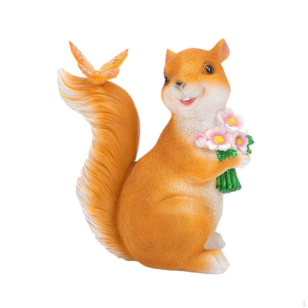 Squirrels Garden Statues Solar LED Lights Painted Decorative for Patio Lawn