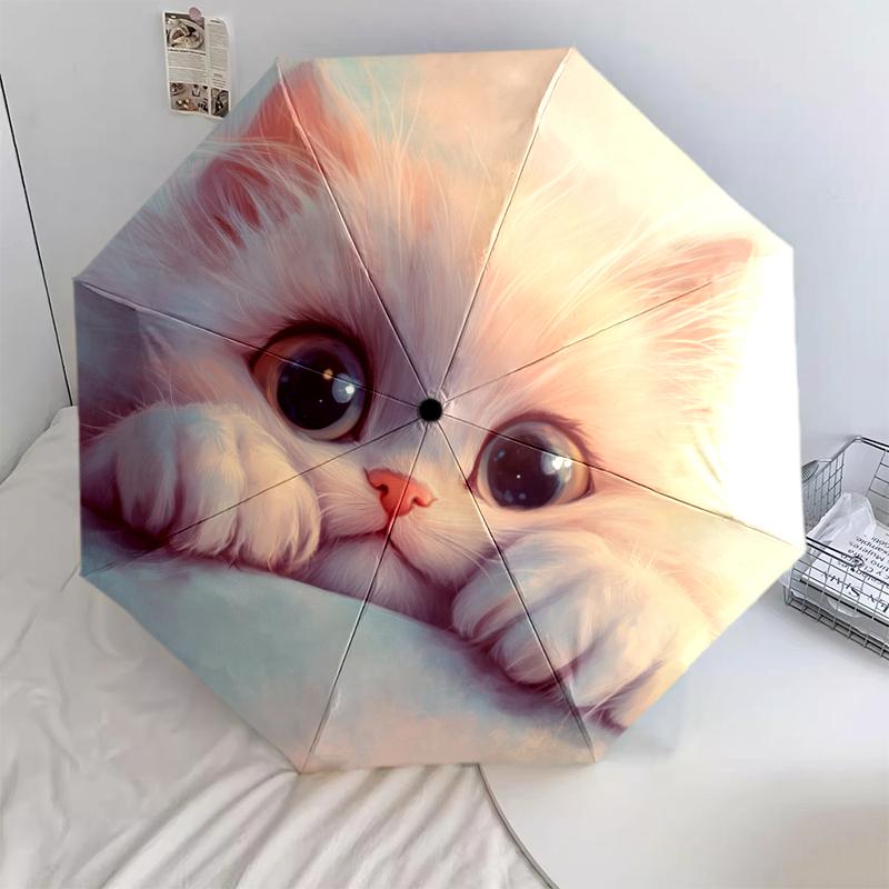 Persian Cat pattern, automatic folding umbrella, portable and foldable design, 8 ribs, a Christmas or birthday gift.