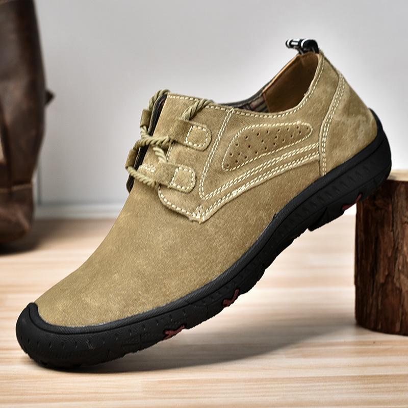 

2026Handmade Leather Casual Men s Shoes New Arrival Design Sneakers Man Breathable Business Footwear Lace-Up Male Walking Shoes 38 хаки