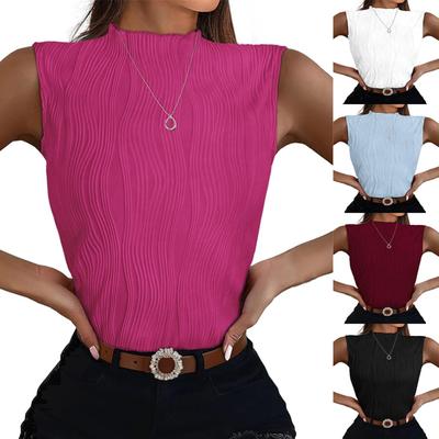 Summer Women's Solid Fashion Sleeveless T-shirt Turtleneck Bodycon Slim Breathable Pullover Top Casual Lightweight Soft Comfortable Vest Top