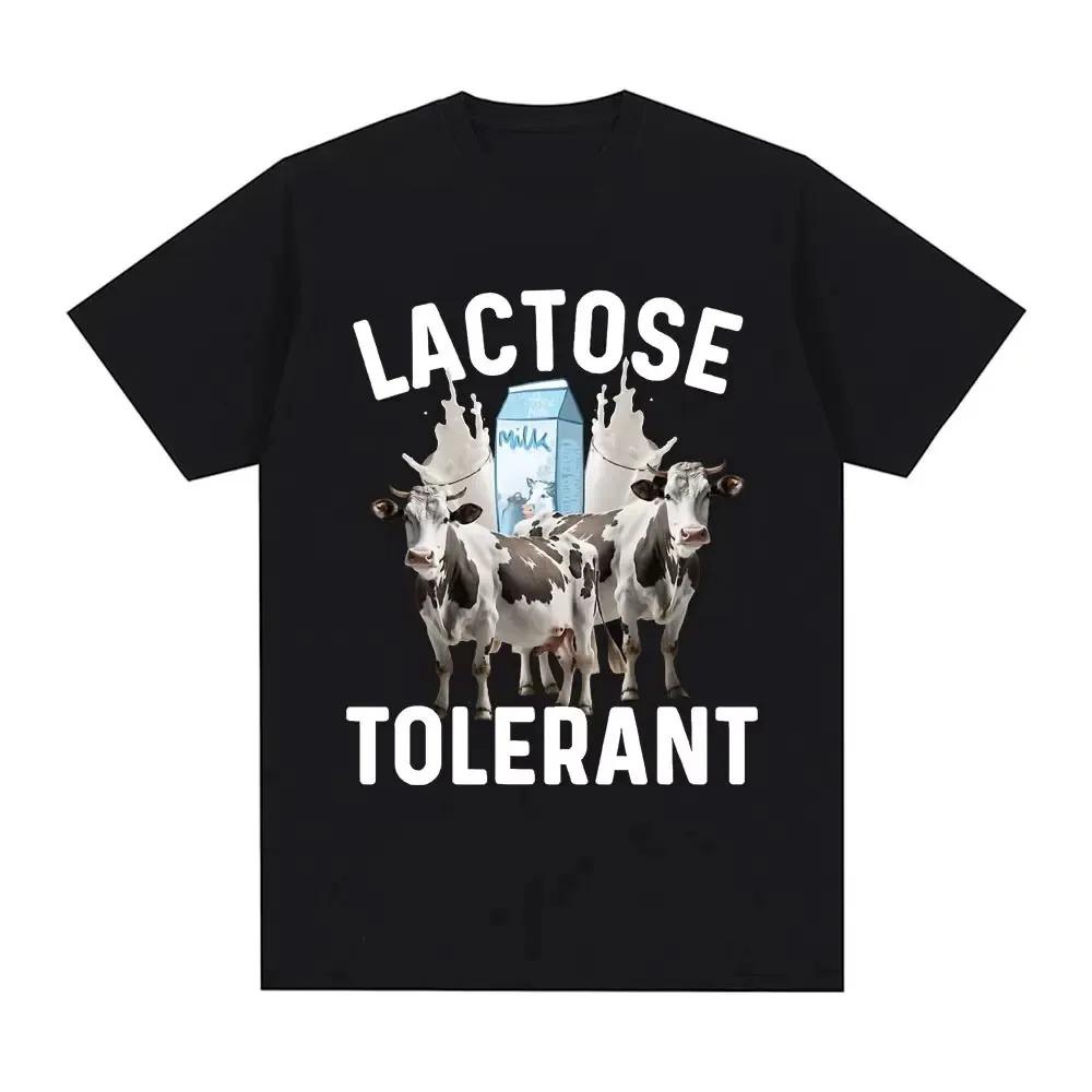 Lactose Tolerant Funny Cow Print TShirt Dairy Lover Humor Graphic Tee with Milk Carton Design Black Cotton Top for Unisex Women S