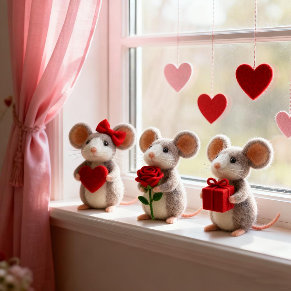 Christmas Mice Wool Felt Mouse Felt Animal Crafts Cute Mouse Tree Ornaments Winter Christmas Wool White Mouse Decor For Wedding