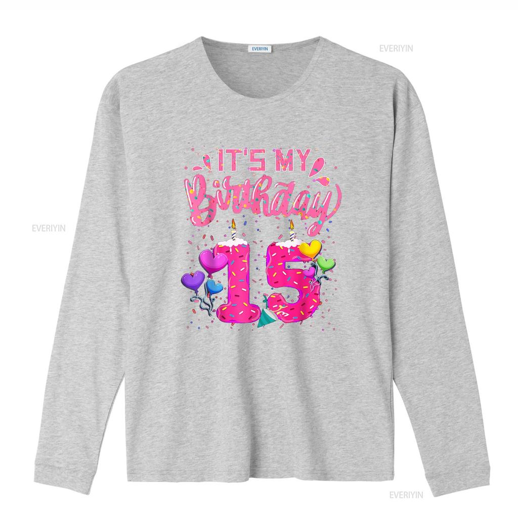 It s My 15th Birthday Doughnut Happy 15 Years Old Girl Kids T Shirt vintage Washed Stylish Casual graphic Versatile Soft