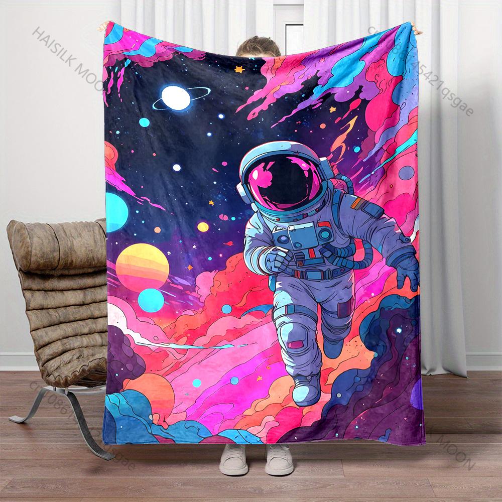 Astronaut Space Colorful Abstraction Print Blanket Flannel Material Soft Warm for All Seasons Home Outdoor Camping Picnics RV
