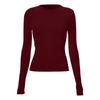 Dames Ronde Hals Lange Mouwen T-shirt Slim Fit Casual Effen Crop Top Gerimpeld Basic Dagelijks Laagjes Shirt