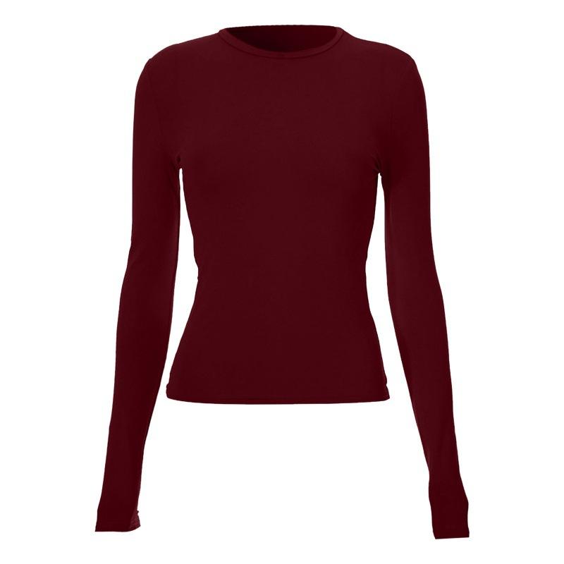 Dames Ronde Hals Lange Mouwen T-shirt Slim Fit Casual Effen Crop Top Gerimpeld Basic Dagelijks Laagjes Shirt