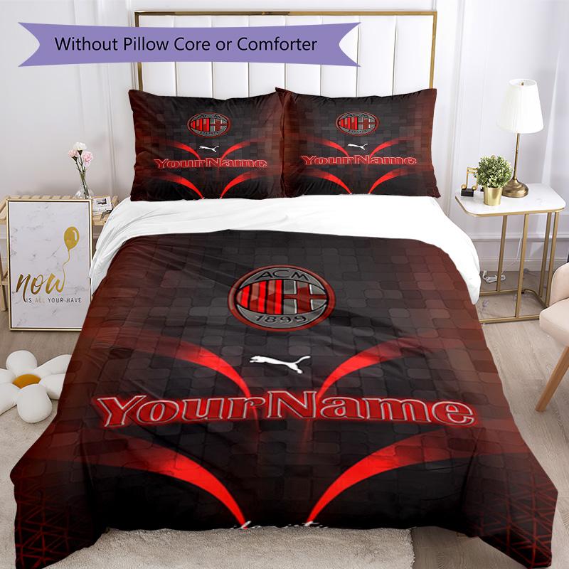 Ac Milan Personalizza il tuo nome Set Biancheria da Letto Copripiumino Traspirante con Federe Decorazione per la Casa Regalo di Compleanno