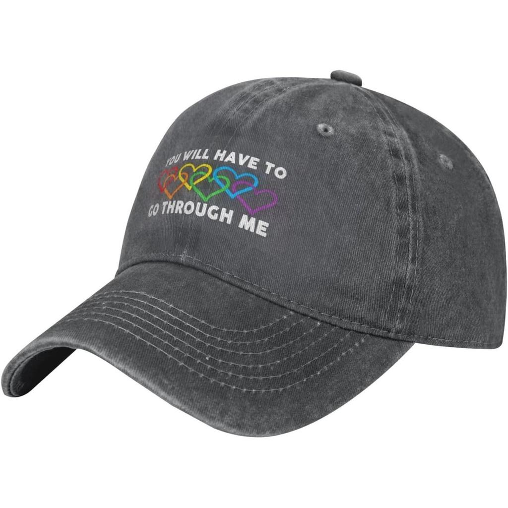 Go Through Me Pride Hearts Washed Cotton Baseball Cap Breathable Adjustable Dad Hat