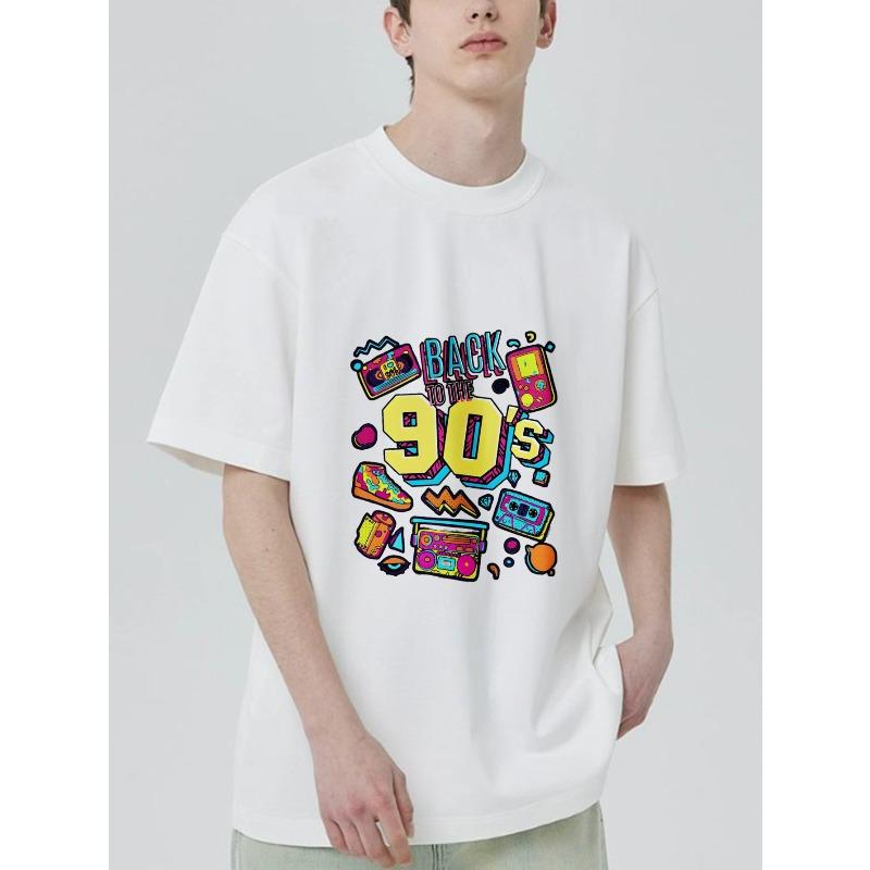 Back To The 90s T-Shirt Black Retro 90s Themed Graphic with Game Console Cassette Tape and Boombox Print for Casual Wear Party and Nostalgic Events