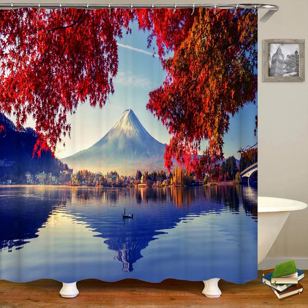 

Водонепроницаемая занавеска для душа из полиэстера для ванной комнаты, 3D горный сад, морской пейзаж, красивый цветочный пейзаж, украшение для дома, занавеска W90xH180cm