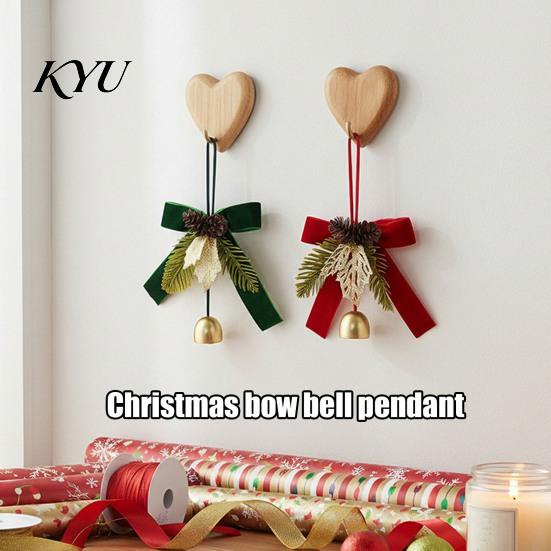 Winter Indoor Door Handle Ornaments Christmas Bow Bell Hanging Ornament, Velvet Festive Wreath Decor for Pendant with Bells Home Party, Holiday Window