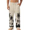 Four Seasons Men's Relaxed Fit Beach Resort Casual Printed Straight-Leg Linen Trousers