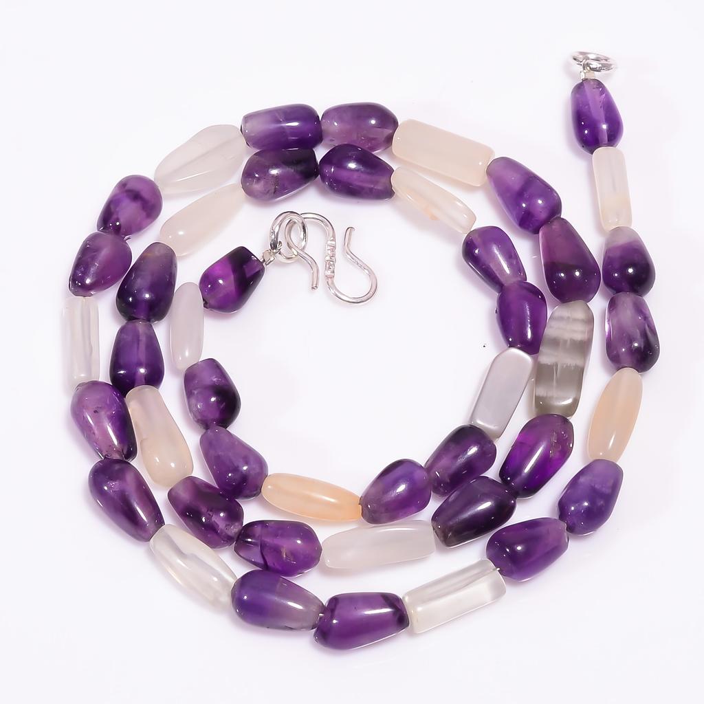 Natural Amethyst Moonstone Gemstone Beads Necklace 8-15 Mm 18" UB-8041 UB-8041