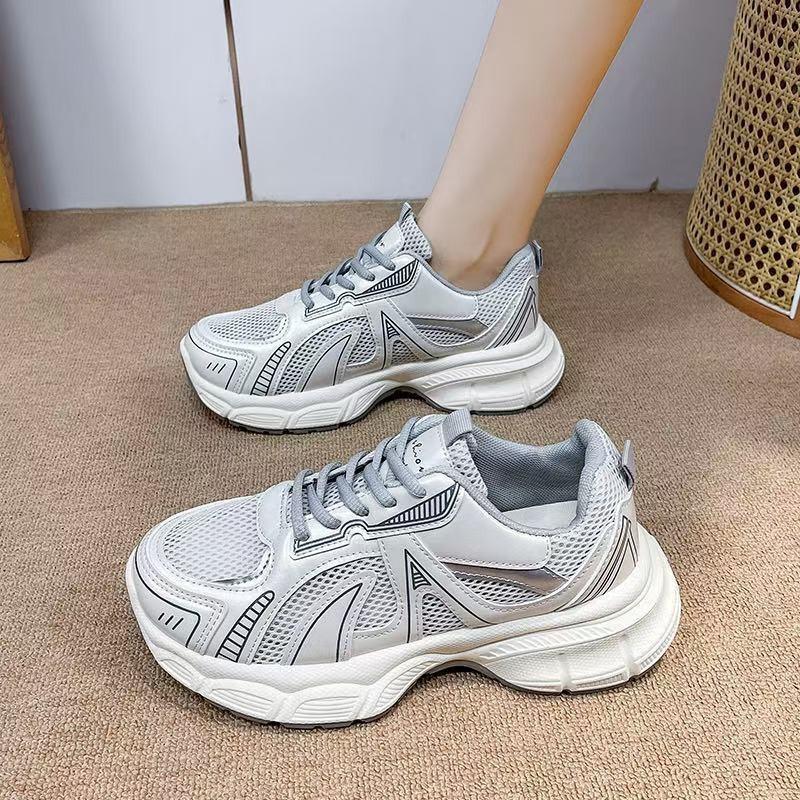 New Soft-soled Women's Thick-soled Mesh Versatile High-heeled Casual Sports Dad Shoes Are Lightweight