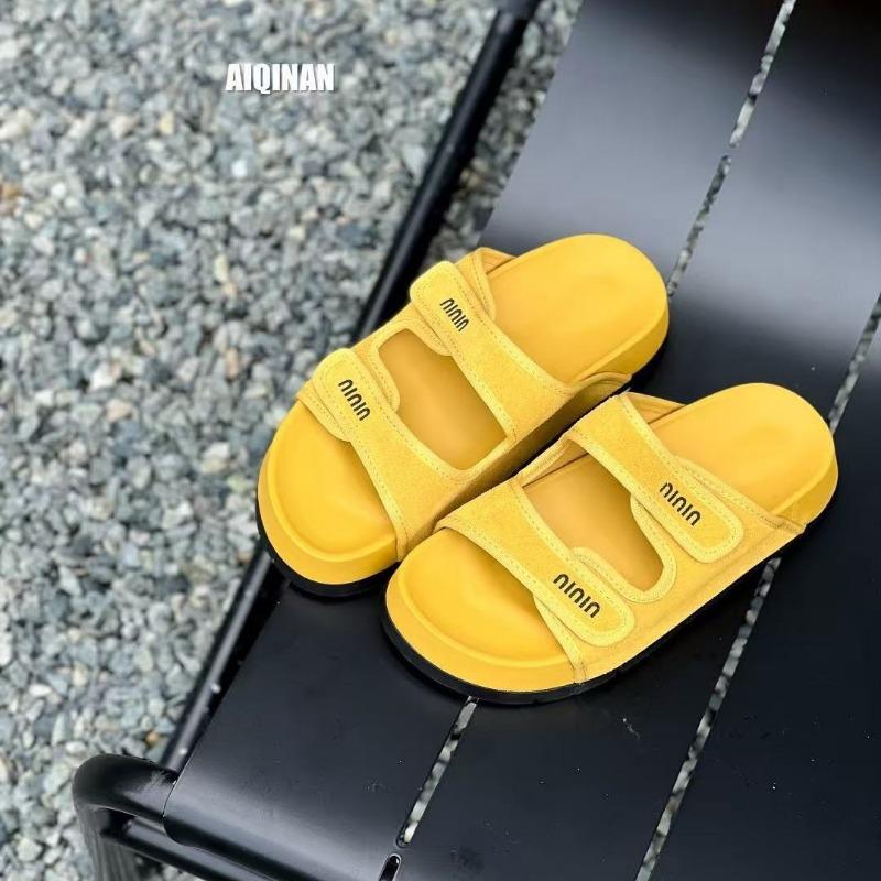 New thick-soled heightened one-word slippers women's belt buckle versatile casual fashion beach cool slippers tide