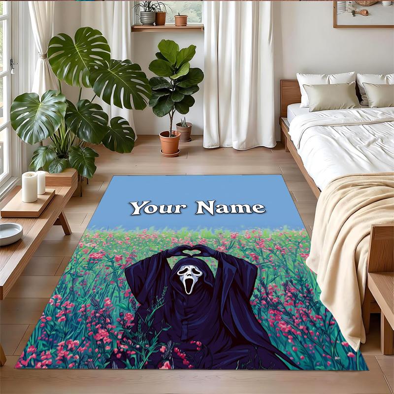 Crystal Velvet Rug Custom Name Text, Soft Non Slip Floor Mat Home DecorScream Ghostface