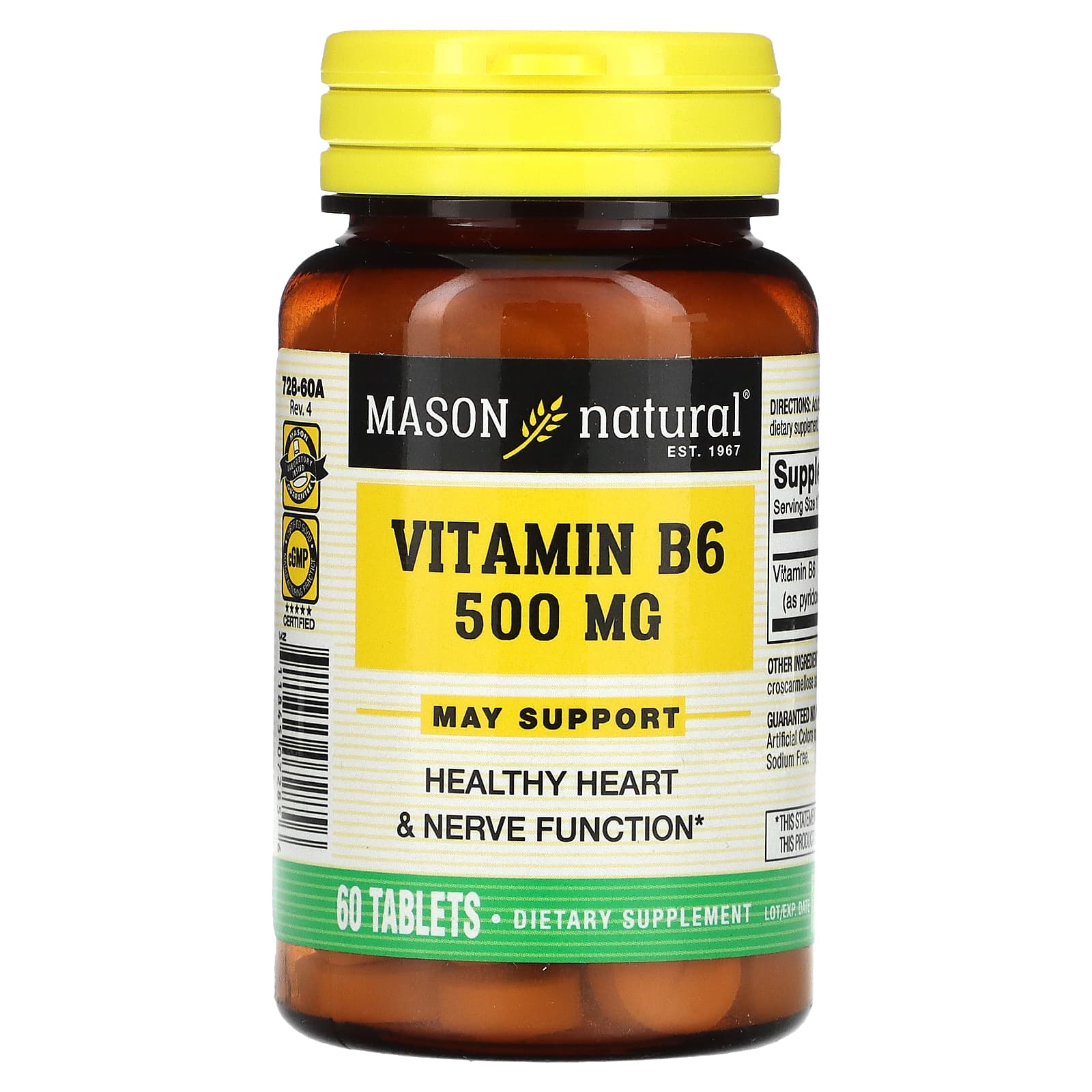 

Vitamin B6, 500Mg, 60 Tablets