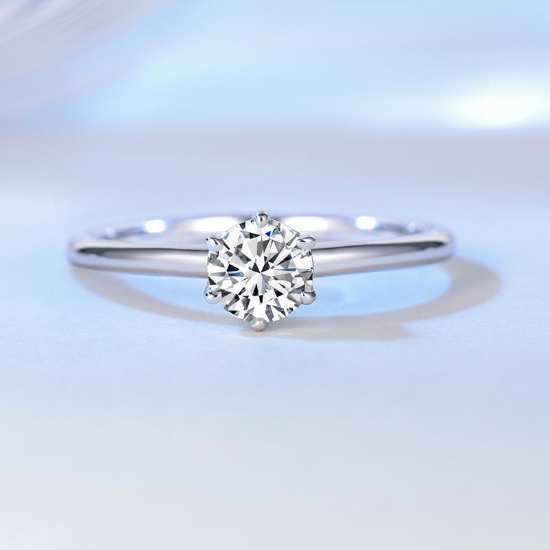 Silver 925 Six-Claw Moissanite Ring with 0.5 Carat D Color Diamond
