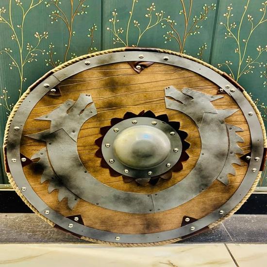 Viking Wolf Shield Handmade Wooden Battle Shield Nordic Wall Decor Home Decor