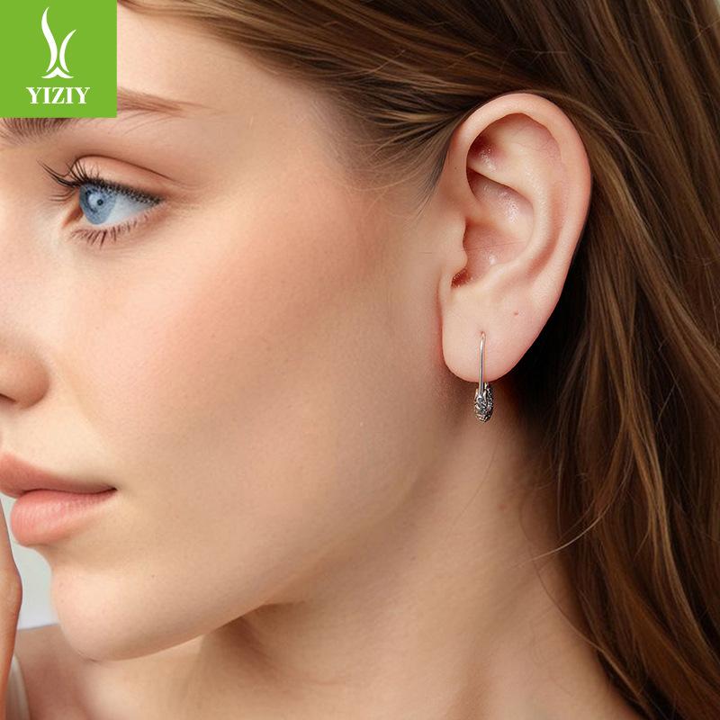 Vintage Ohrhaken mit Lockengrasmuster, personalisierte antike S925 Silber Schnallen-Stecker-Ohrringe