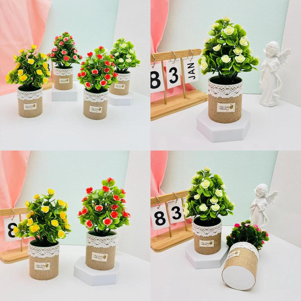 Fake Plant Flower Pot With Fabric Blossoms For Home Office And Garden Decor