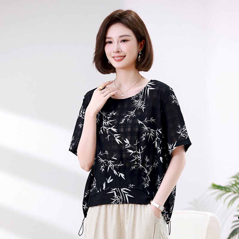 Blusa de Chifón de Verano para Mujer 2025: Estampado Retro Estilo Chino, Manga Media, Corte Holgado, Rejuvenecedor, Top Cómodo