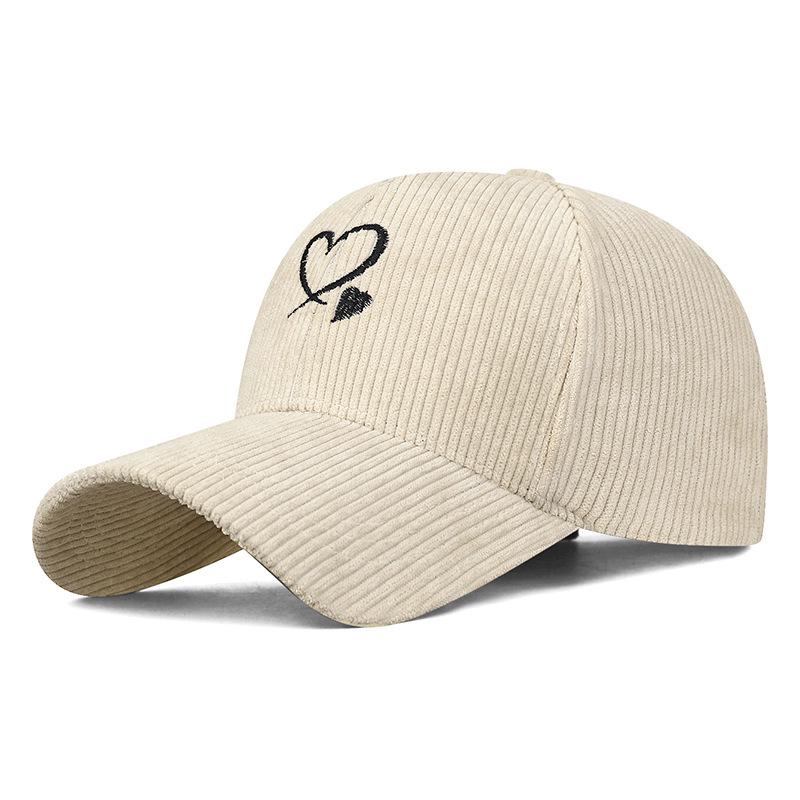 Unisex Versatile Corduroy Heart Baseball Cap with Hard Brim, Adjustable for Sun Protection In Spring and Autumn.