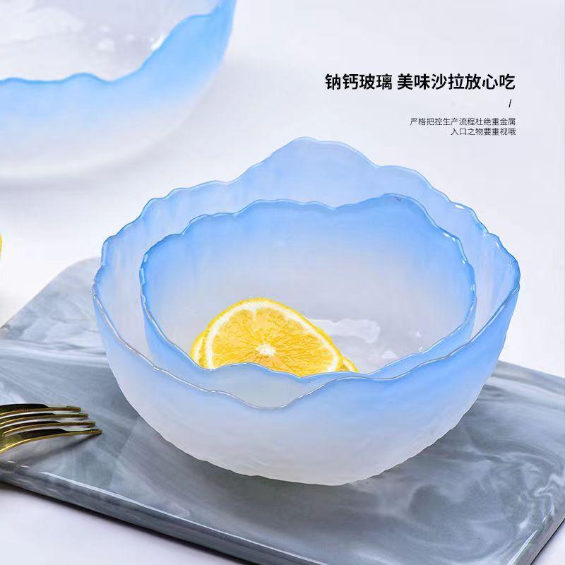 Glass Bowl Gradient Salad Bowl Fruit Large Pink High Value Small Round Salad Lotus Fog Bowl Kitchen Tableware