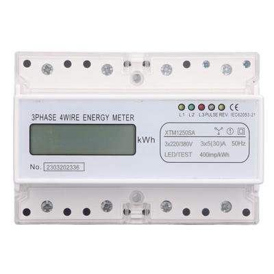 7 Digit LCD Electric Energy Meter 35mm DIN Rail Mounting 3 Phase 4 Wire Electricity Usage Monitor