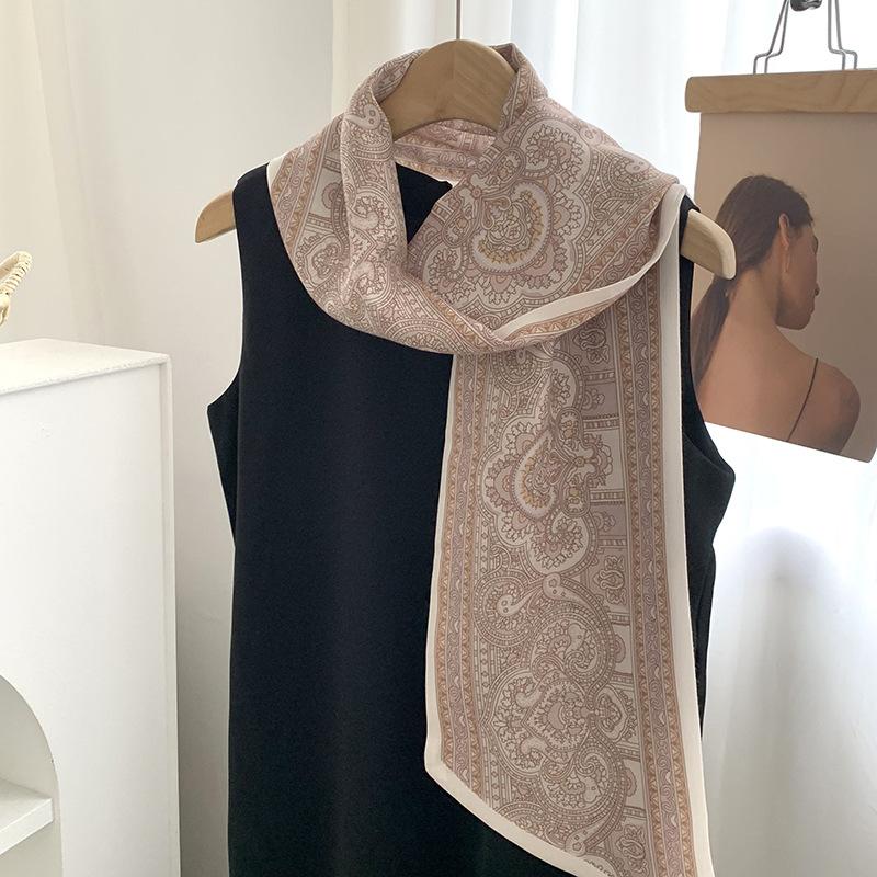 

Silk scarf long strip high-end new cashew flower versatile temperament scarf with shirt silk scarf streamer belt