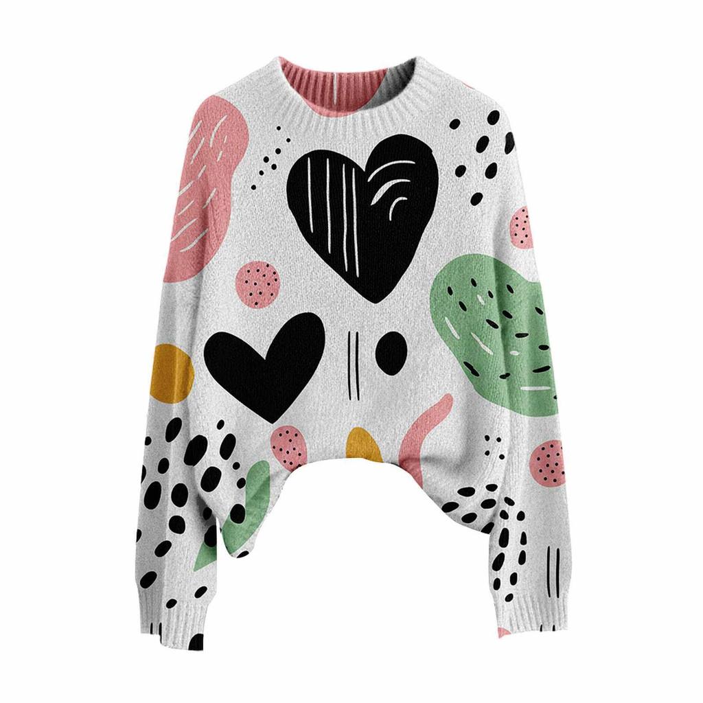 Valentine's Day Heart Long Sleeve Pullover Sweater - European & American Autumn/Winter 2026 Collection