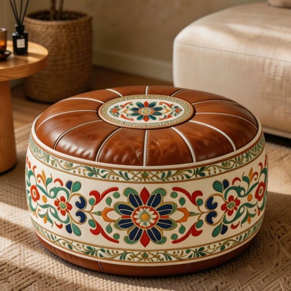 PU Leather Round Sofa Stool Cover Space-Saving Tatami Sitting Mat Storage Leg Bench Apartment