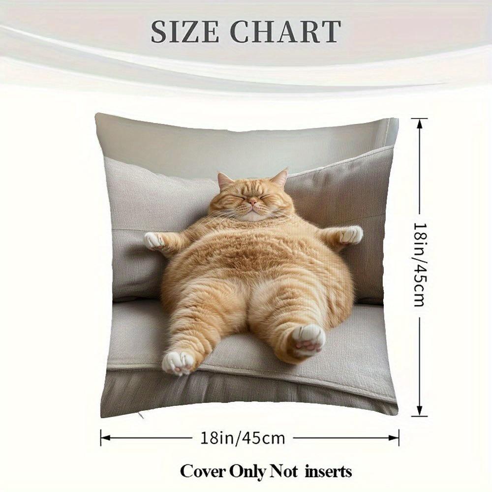 1pc 18x18 Inch Super Soft Short Plush Double-Sided Throw Pillow - Adorable Ginger Cat Lounging on Sofa Design