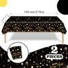 2PCS Happy New Year Tablecloth, Disposable Black Gold NYE Party Tablecloth Decorations, Rectangular Plastic New Year Table Cover NYE Theme Party