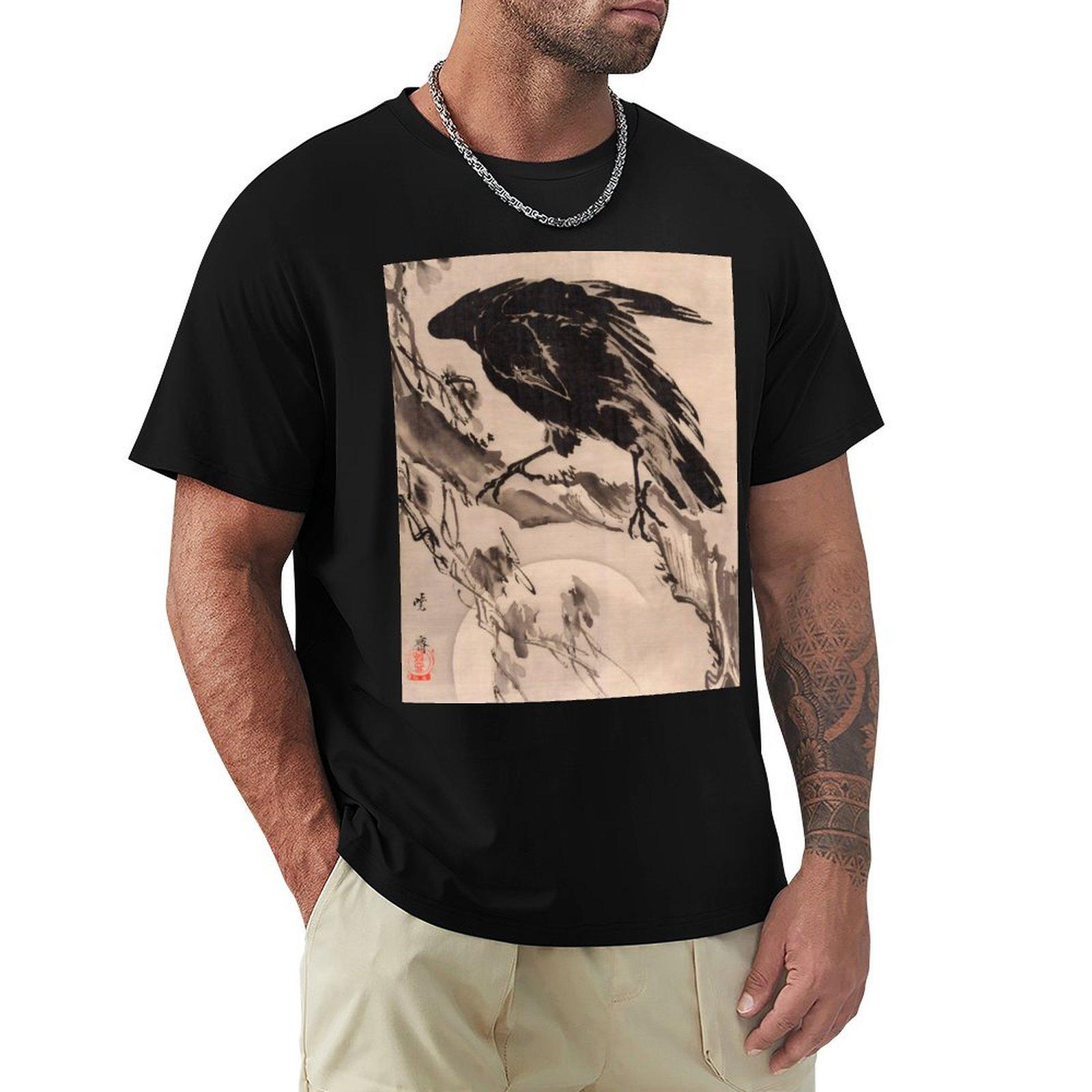 

Kawanabe Kyosai Crow and the Moon TShirt summer 2025 quickdrying Short sleeve tee t shirt men 4XL