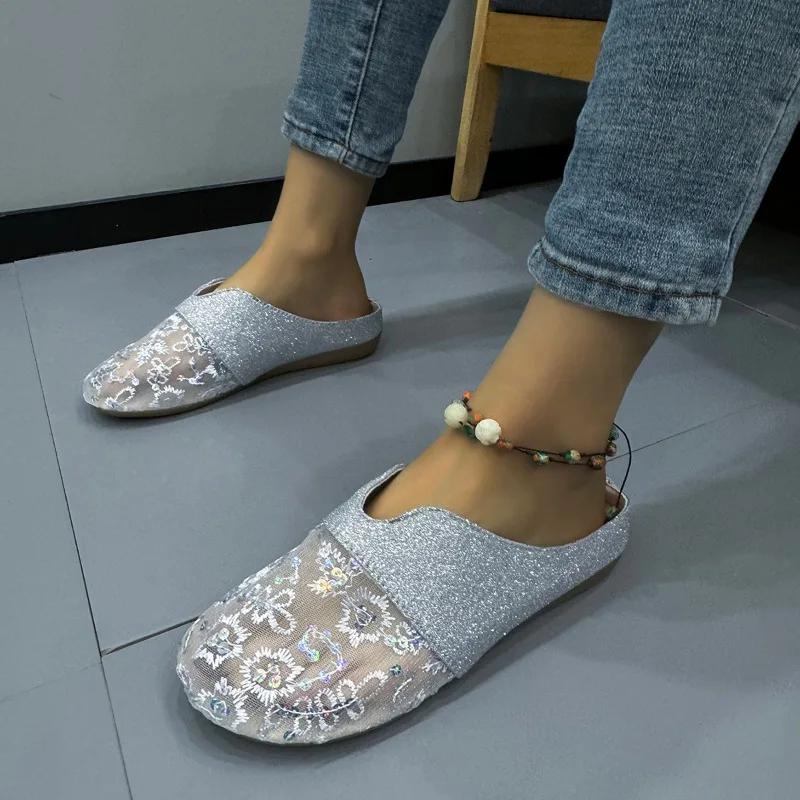 Fashion 2025 Fashion Ladies Shoes Closed Toe Women's Slippers New Embroidery Outdoor Best Seller Daily Comfortable Flat Slippers Zapatos