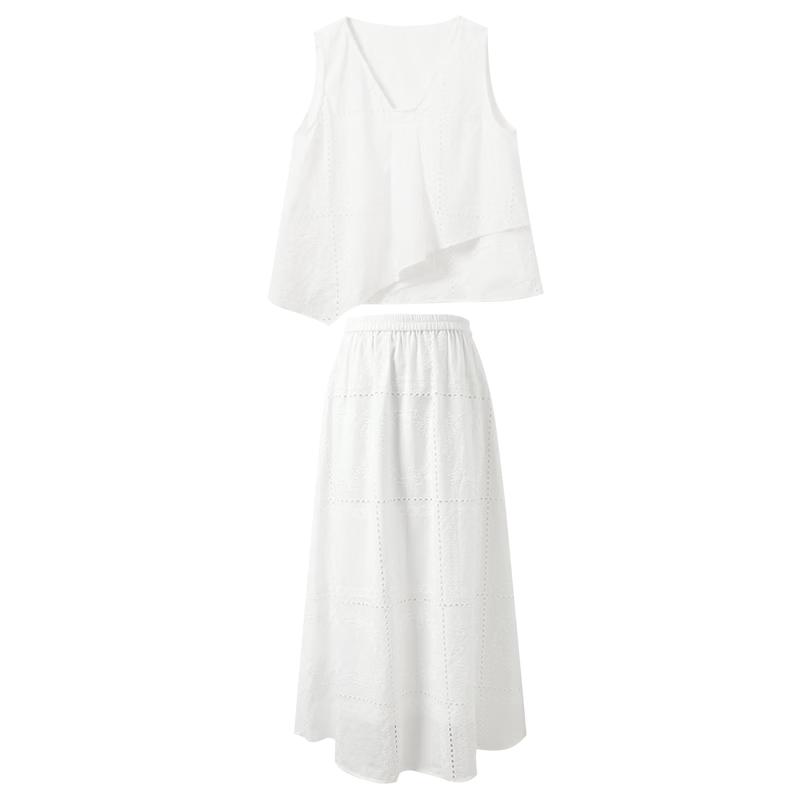 

Sancai Women s Embroidered Sleeveless Top & Skirt Set M