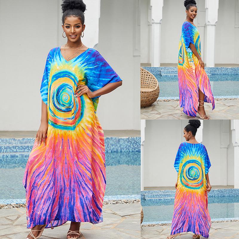 2023 European & American Cotton Beach Cover-up: Loose Robe-Style Long Dress Swimsuit Outerwear for Women